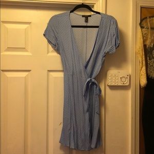 Sweet blue and white polka dot wrap dress